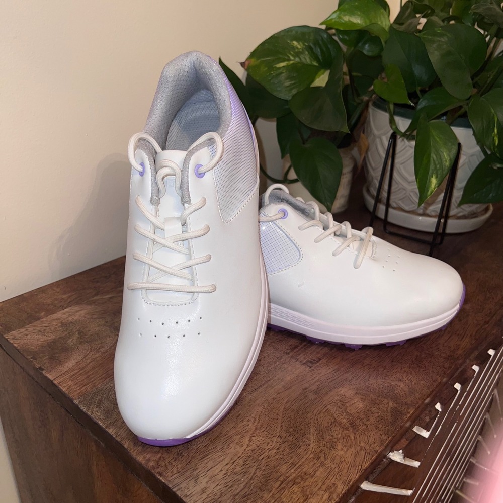Thestron Golf Shoes Lightweight Lavender Trim White Golf‎ Shoes Womens Euro 42